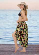 Load image into Gallery viewer, Black Allover Banana Leaves and Floral Print Beach Wrap