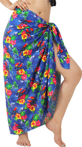 Exotic Paradise Non-Sheer Hibiscus Flower and Parrot Print Beach Wrap For Women