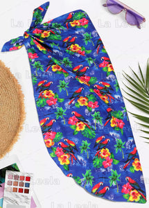 Exotic Paradise Non-Sheer Hibiscus Flower and Parrot Print Beach Wrap For Women