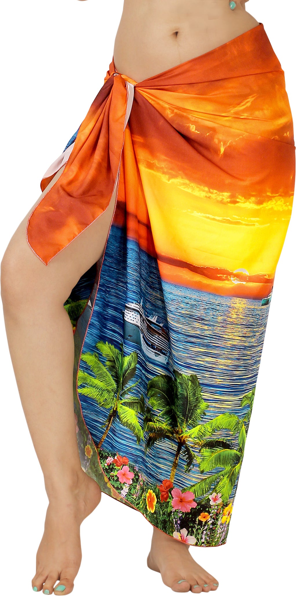 Non-Sheer Sunset View Vibrant Orange Beach Wrap For Women