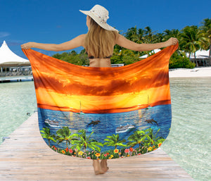 Non-Sheer Sunset View Vibrant Orange Beach Wrap For Women