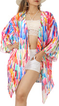 Load image into Gallery viewer, Sheer Artistic Varicolor Stripes Printed Kimono Shrug Jacket Cover up