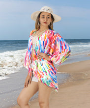 Load image into Gallery viewer, Sheer Artistic Varicolor Stripes Printed Kimono Shrug Jacket Cover up