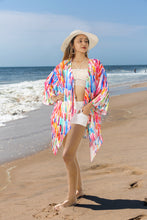 Load image into Gallery viewer, Sheer Artistic Varicolor Stripes Printed Kimono Shrug Jacket Cover up