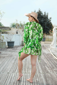 Desert Bloom Sheer Allover Cactus Printed Kimono Shrug Jacket Cover up