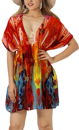 Effortless Chic for Beachside Beauty Multicolored Sheer Abstract Printed V-Neck Cover-Up For Women