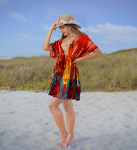 Effortless Chic for Beachside Beauty Multicolored Sheer Abstract Printed V-Neck Cover-Up For Women