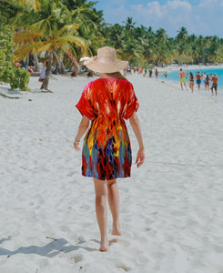 Effortless Chic for Beachside Beauty Multicolored Sheer Abstract Printed V-Neck Cover-Up For Women