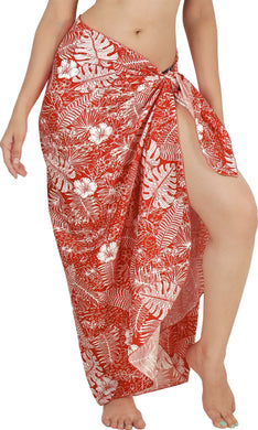 Tropical Radiance Non-Sheer Hibiscus Flower, Leaves and Palm Tree Print Beach Wrap For Women