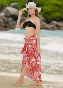 Tropical Radiance Non-Sheer Hibiscus Flower, Leaves and Palm Tree Print Beach Wrap For Women