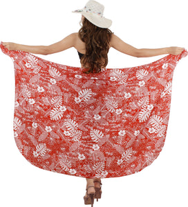 Tropical Radiance Non-Sheer Hibiscus Flower, Leaves and Palm Tree Print Beach Wrap For Women