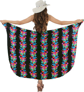 Non-Sheer Hibiscus Flower and Swan Print Beach Wrap For Women