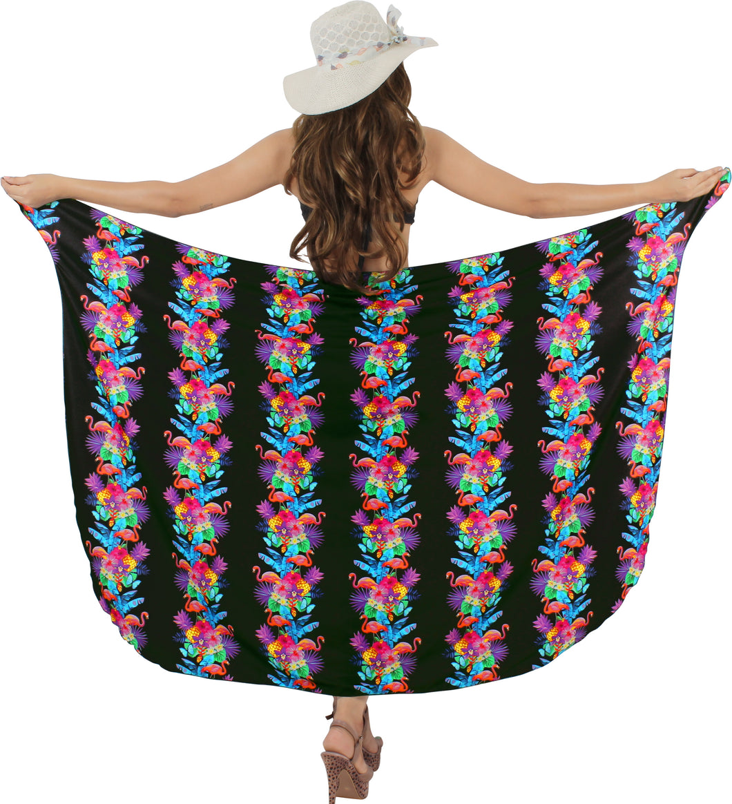 Non-Sheer Hibiscus Flower and Swan Print Beach Wrap For Women