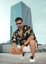 Load image into Gallery viewer, Black Pineapple and Floral Palm Tree Printed Hawaiian Beach Shirt For Men