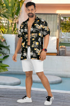 Load image into Gallery viewer, Black Pineapple and Floral Palm Tree Printed Hawaiian Beach Shirt For Men