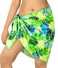 Load image into Gallery viewer, Green Non-Sheer Allover Monstera Leaves Print Half Beach Wrap For Women