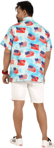 Blue Patriotic USA Flag Printed Hawaiian Beach Shirt For Men