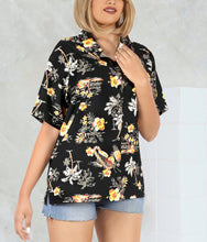 Load image into Gallery viewer, Black Tropical Printed Hawaiian Shirts For Women