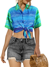 Load image into Gallery viewer, Stylish Blue Striped Hawaiian Shirts For Women