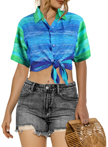 Stylish Blue Striped Hawaiian Shirts For Women