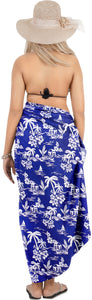 Non-Sheer Palm Tree, Hibiscus Flower and Sunset View Beach Wrap For Women