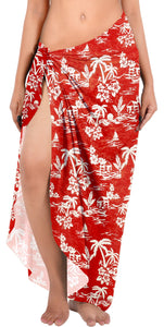 Non-Sheer Palm Tree, Hibiscus Flower and Sunset View Beach Wrap For Women