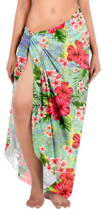 Island Harmony Non-Sheer Hibiscus Flower and Leaves Print Beach Wrap For Women