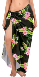 Tropical Bliss Non-Sheer Hibiscus Flower and Leaves Print Beach Wrap For Women