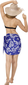 Royal Blue Non-Sheer Palm Tree and Sunset Beach View Half Beach Wrap For Women