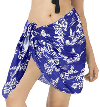 Load image into Gallery viewer, Royal Blue Non-Sheer Palm Tree and Sunset Beach View Half Beach Wrap For Women