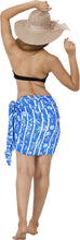 Load image into Gallery viewer, Bright Blue Non-Sheer Bamboo and Hibiscus Flower Print Half Beach Wrap For Women