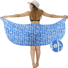 Load image into Gallery viewer, Bright Blue Non-Sheer Bamboo and Hibiscus Flower Print Half Beach Wrap For Women