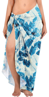 Blue Heaven Bloom Non-Sheer Allover Hibiscus Flower and Leaves Beach Wrap For Women
