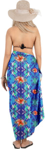 Multicolor Bloom Non-Sheer Allover Hibiscus Flower and Leaves Beach Wrap For Women
