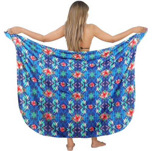Multicolor Bloom Non-Sheer Allover Hibiscus Flower and Leaves Beach Wrap For Women