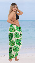 Load image into Gallery viewer, White Allover Tropical Monstera Leaves Print Beach Wrap For Women