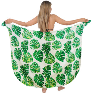 White Allover Tropical Monstera Leaves Print Beach Wrap For Women