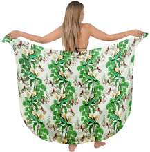 Load image into Gallery viewer, Non-Sheer Exotic Flowers Leaves and Parrot Print Green Beach Wrap For Women