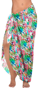 White Allover Multicolored Tropical Leaves Print Beach Wrap For Women