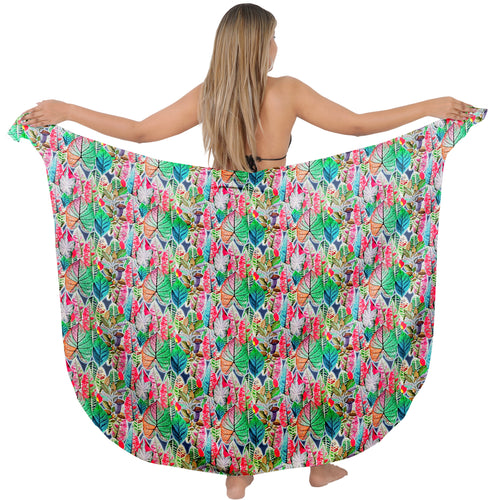 White Allover Multicolored Tropical Leaves Print Beach Wrap For Women
