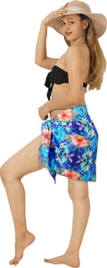 Tropical Radiance Non-Sheer Multicolor Hibiscus Flower and Leaves Print Half Beach Wrap For Women