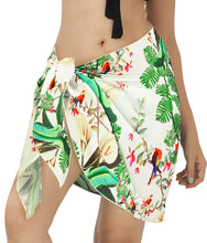 Load image into Gallery viewer, Green Non-Sheer Tropical Flowers, Leaves and Parrot Print Half Beach Wrap For Women