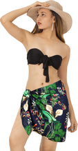 Load image into Gallery viewer, Navy Blue Non-Sheer Tropical Flowers, Leaves and Parrot Print Half Beach Wrap For Women