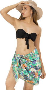 Non-Sheer Allover Tropical Leaves and Flower Half Beach Wrap For Women