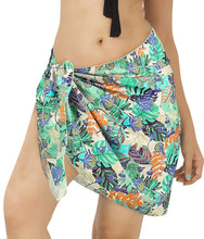 Load image into Gallery viewer, Non-Sheer Allover Tropical Leaves and Flower Half Beach Wrap For Women