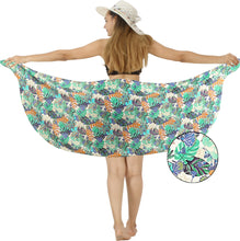 Load image into Gallery viewer, Non-Sheer Allover Tropical Leaves and Flower Half Beach Wrap For Women
