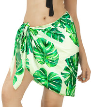 Load image into Gallery viewer, Green Non-Sheer Allover Monstera Leaves Print Half Beach Wrap For Women