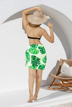 Load image into Gallery viewer, Green Non-Sheer Allover Monstera Leaves Print Half Beach Wrap For Women