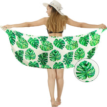 Load image into Gallery viewer, Green Non-Sheer Allover Monstera Leaves Print Half Beach Wrap For Women