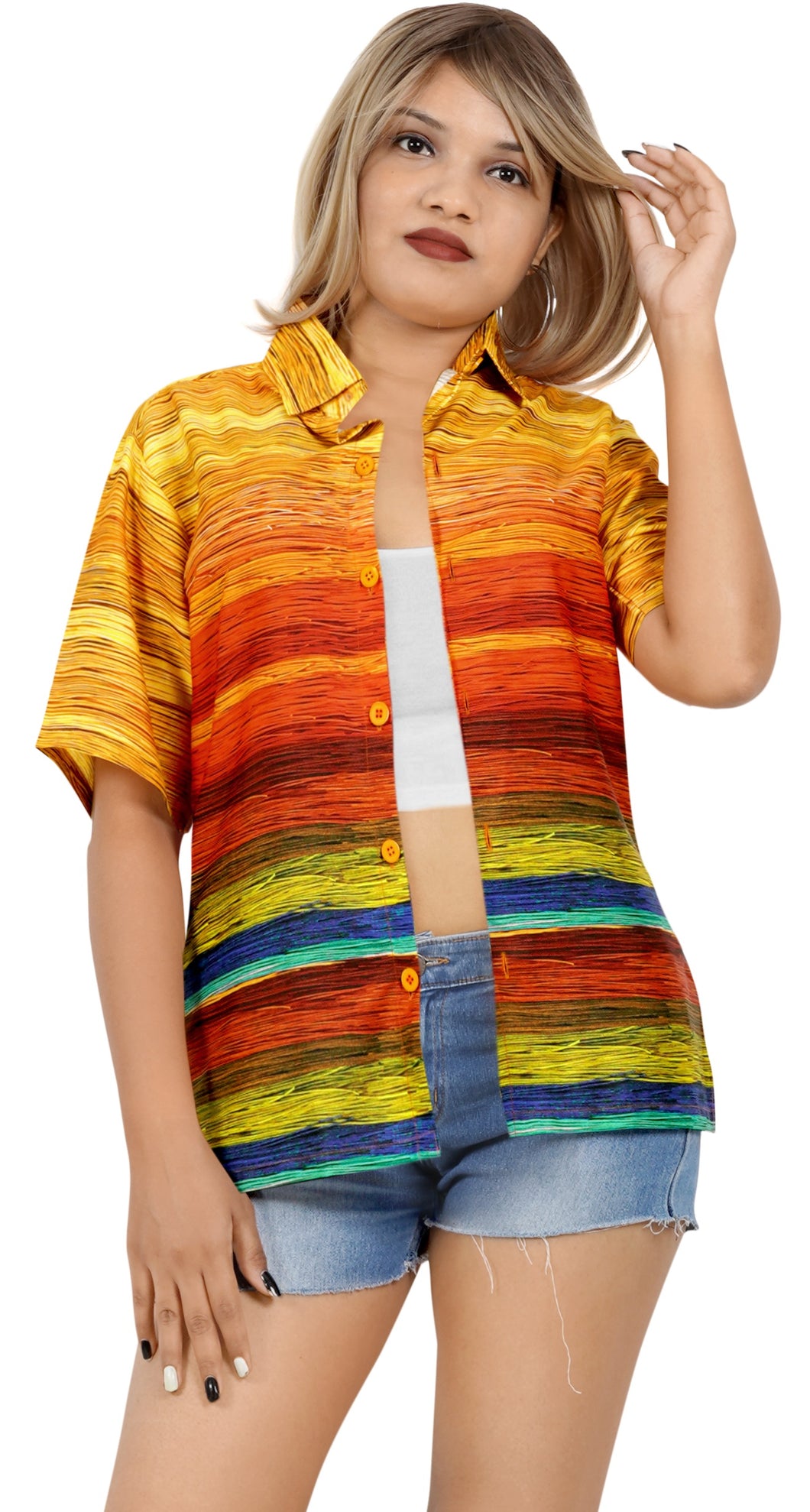 Orange Striped Bliss Hawaiian Shirts For Women